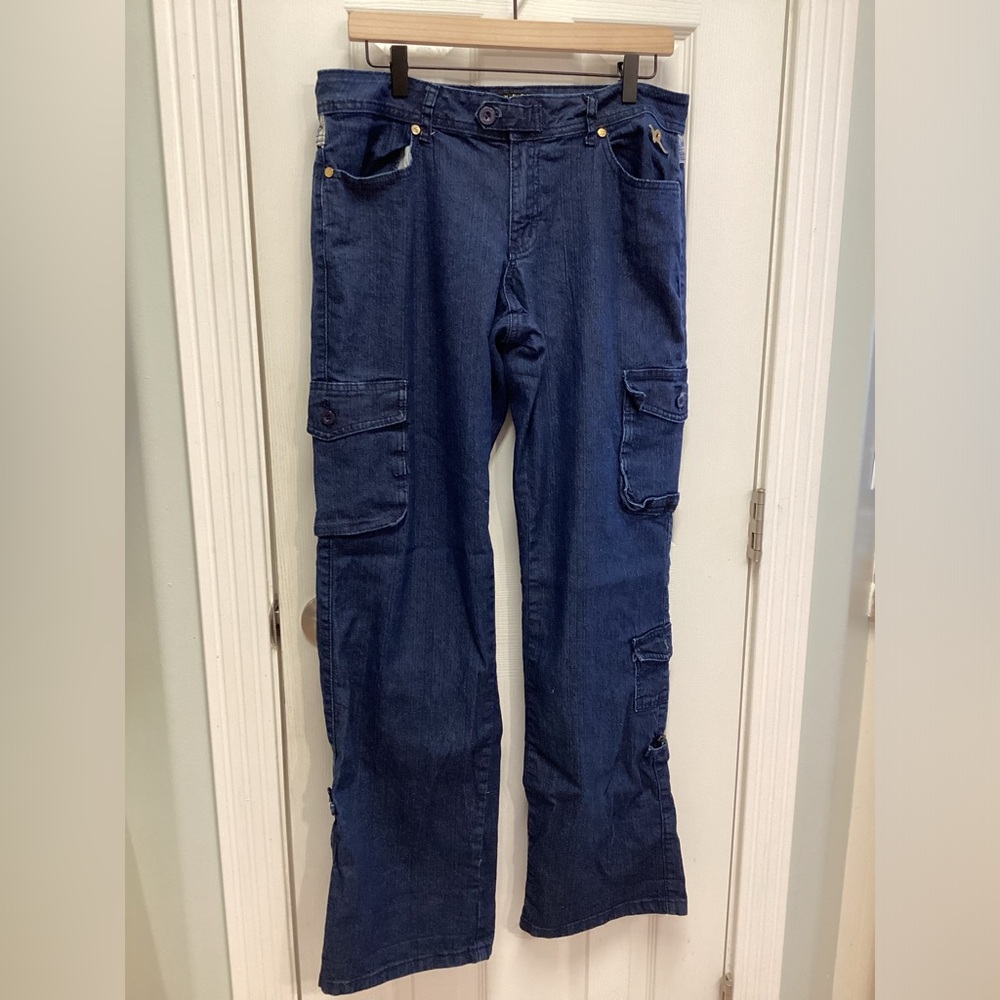 Rocawear SZ 13 vintage denim cargo jeans juniors Y2K roll tab